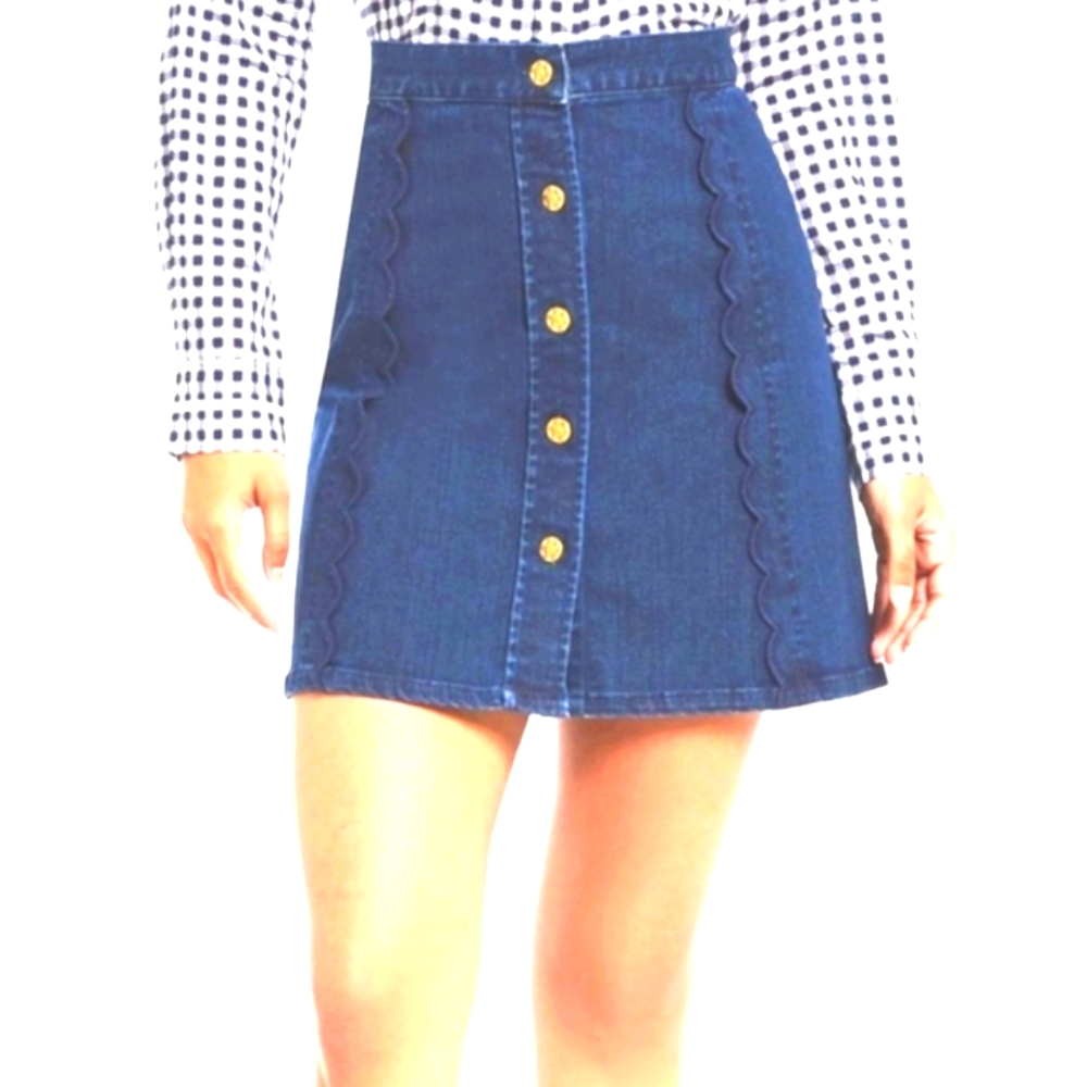 Draper James Scalloped Button Front Denim Skirt
